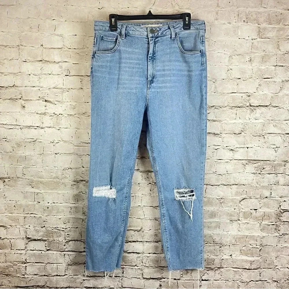 ASOS Denim Women's Size 34 Distressed Raw Hem Denim Jeans Stretch High Rise